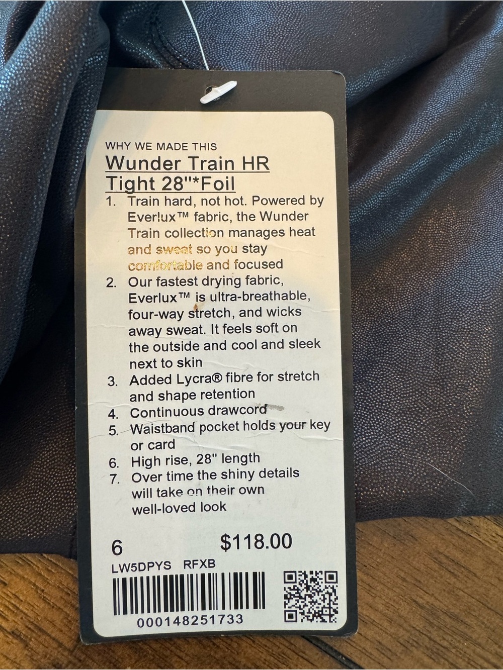 Lululemon Wunder Train HR Tight 28” Foil Leggings Size 6 NWT Black Shiny - Picture 8 of 9